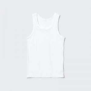 Uniqlo Dry Color Ribbed Tank Top Herre Hvide | 9873454