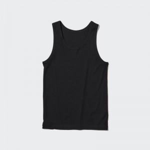 Uniqlo Dry Color Ribbed Tank Top Herre Sort | 2676450