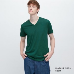 Uniqlo Dry Color V-Neck Short-Sleeve T Shirts Herre Grøn | 510389