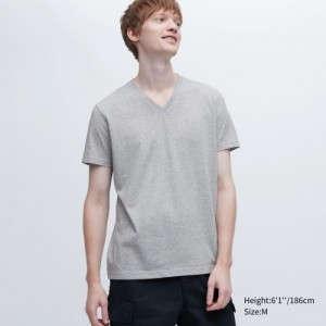Uniqlo Dry Color V-Neck Short-Sleeve T Shirts Dame Grå | 2982930