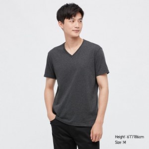 Uniqlo Dry Color V-Neck Short-Sleeve T Shirts Dame Grå | 9925402