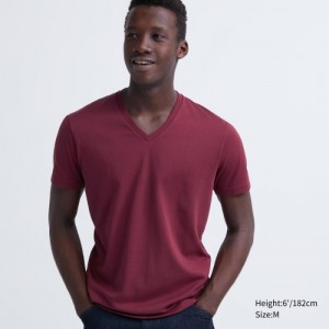 Uniqlo Dry Color V-Neck Short-Sleeve T Shirts Dame Rød | 6262217