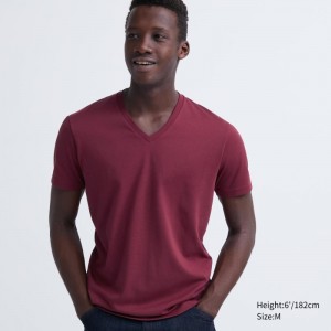 Uniqlo Dry Color V-Neck Short-Sleeve T Shirts Herre Rød | 3092765