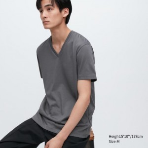 Uniqlo Dry Color V-Neck Short-Sleeve T Shirts Dame Grå | 6140481