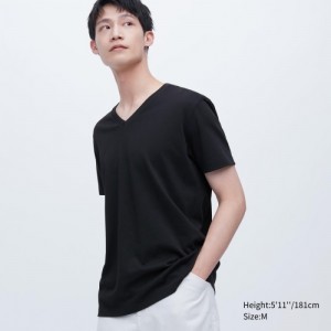 Uniqlo Dry Color V-Neck Short-Sleeve T Shirts Dame Sort | 7341647