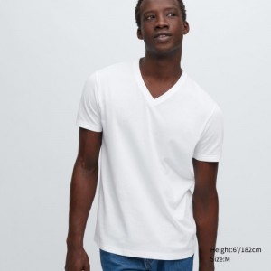 Uniqlo Dry Color V-Neck Short-Sleeve T Shirts Dame Hvide | 11723