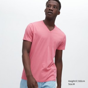 Uniqlo Dry Color V-Neck Short-Sleeve T Shirts Herre Lyserød | 6033302
