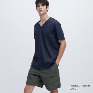 Uniqlo Dry Color V-Neck Short-Sleeve T Shirts Dame Mørkeblå | 9223495