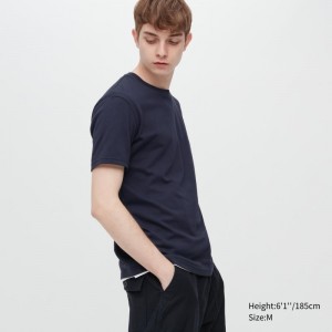 Uniqlo Dry Crew Neck Short-sleeve Color T Shirts Herre Mørkeblå | 2854254