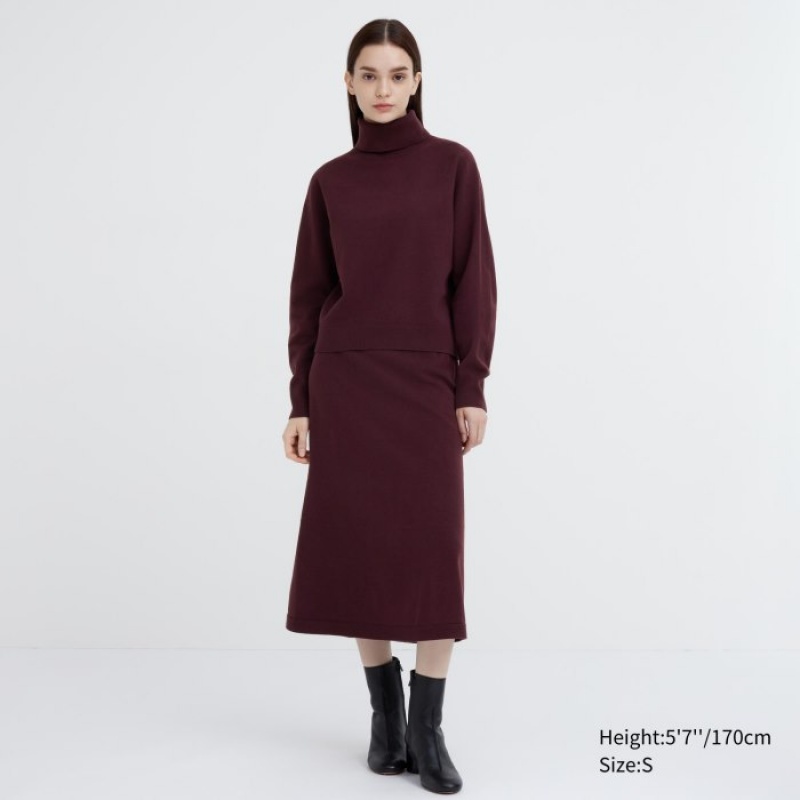 Uniqlo 3D Knit Souffle Yarn Long-Sleeve Trøjer Dame Bordeaux | 5562167