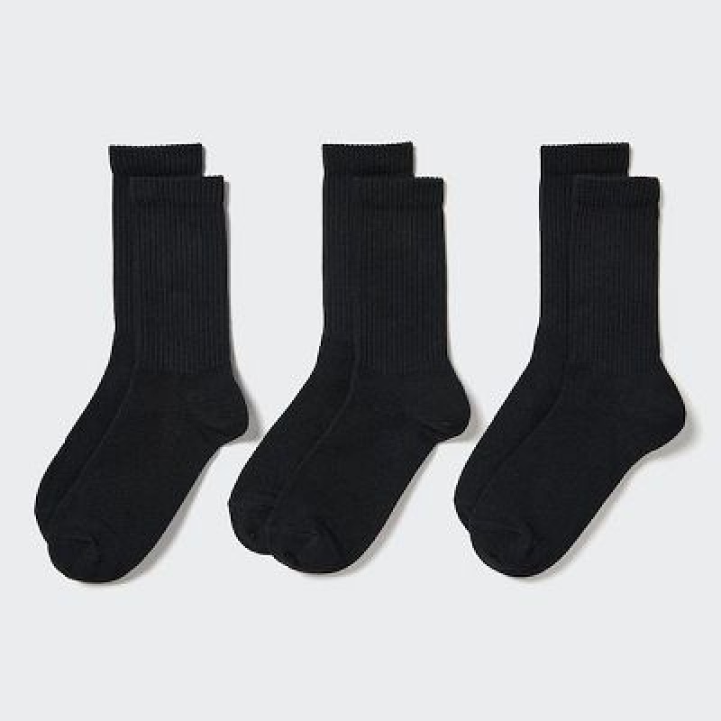 Uniqlo 3 Pack (Ribbed) Sokker Dame Sort | 5254195