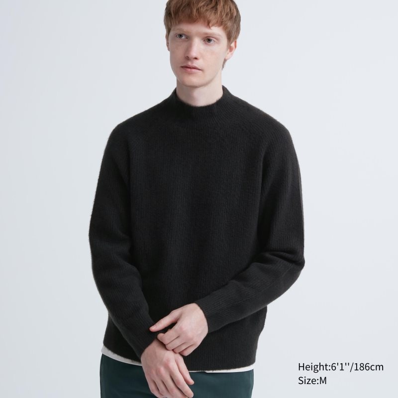 Uniqlo 3d Knit Souffle Yarn Mock Neck Trøjer Herre Sort | 5694718