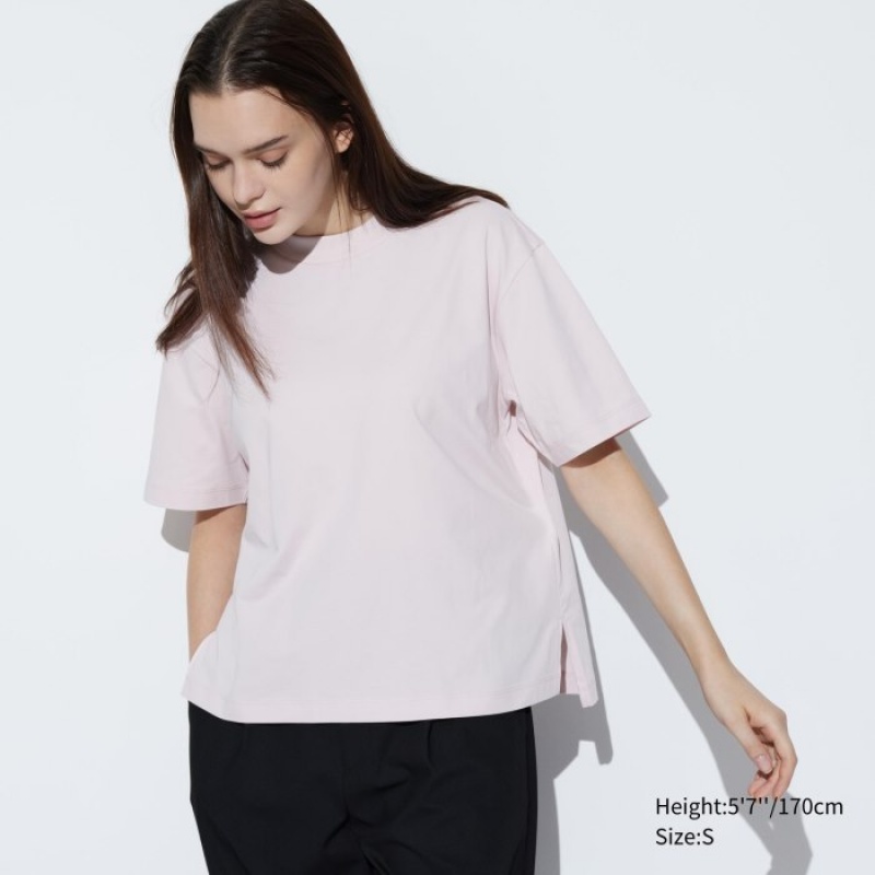 Uniqlo AIRism Cotton Short Sleeve T Shirts Dame Lyserød | 7323773