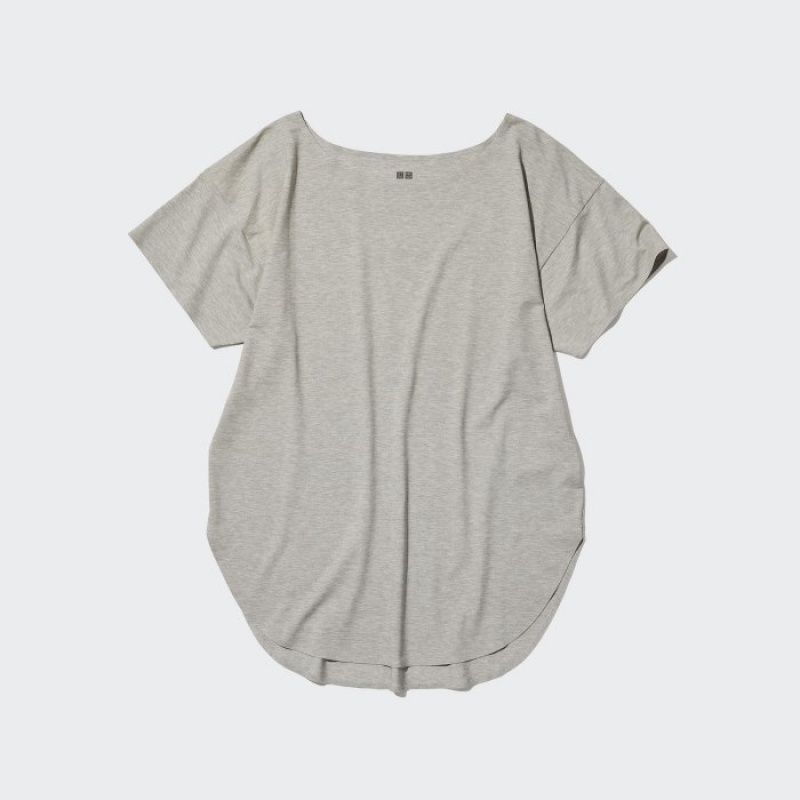 Uniqlo AIRism Seamless Boat Neck Short-Sleeve Long T Shirts Dame Grå | 4231103