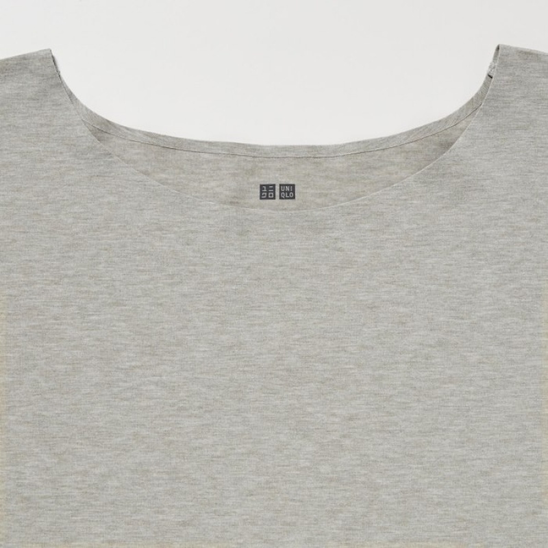 Uniqlo AIRism Seamless Boat Neck Short-Sleeve Long T Shirts Dame Grå | 4231103