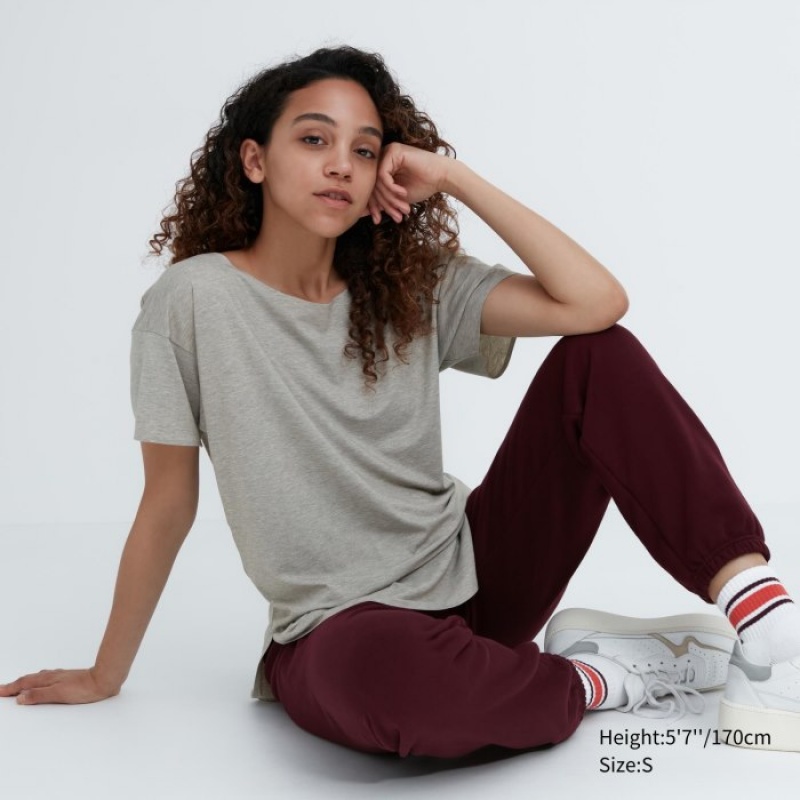 Uniqlo AIRism Seamless Boat Neck Short-Sleeve Long T Shirts Dame Grå | 4231103