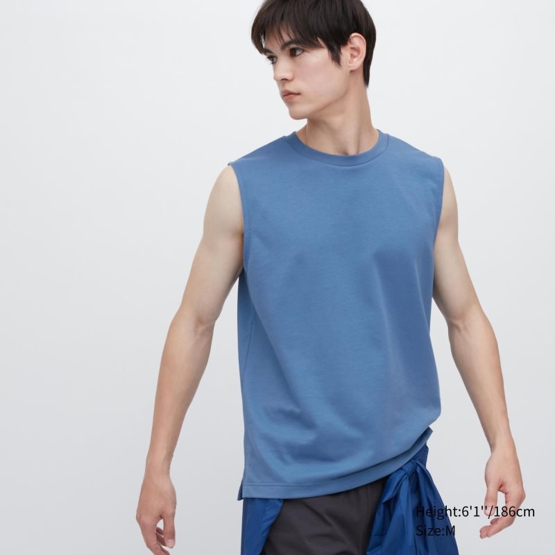 Uniqlo Airism Cotton Sleeveless Tank Top Herre Blå | 5807666