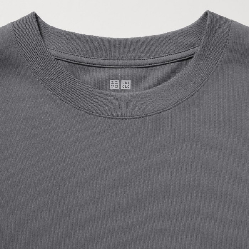 Uniqlo Airism Cotton Uv Protection Crew Neck Long-sleeve T Shirts Dame Grå | 6556359
