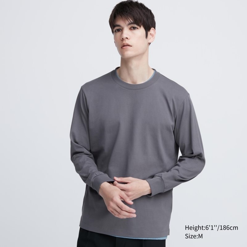 Uniqlo Airism Cotton Uv Protection Crew Neck T Shirts Herre Grå | 3119523