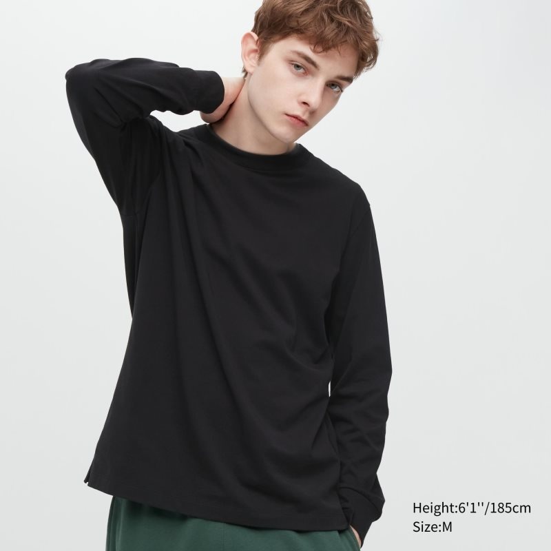Uniqlo Airism Cotton Uv Protection Crew Neck T Shirts Herre Sort | 237018