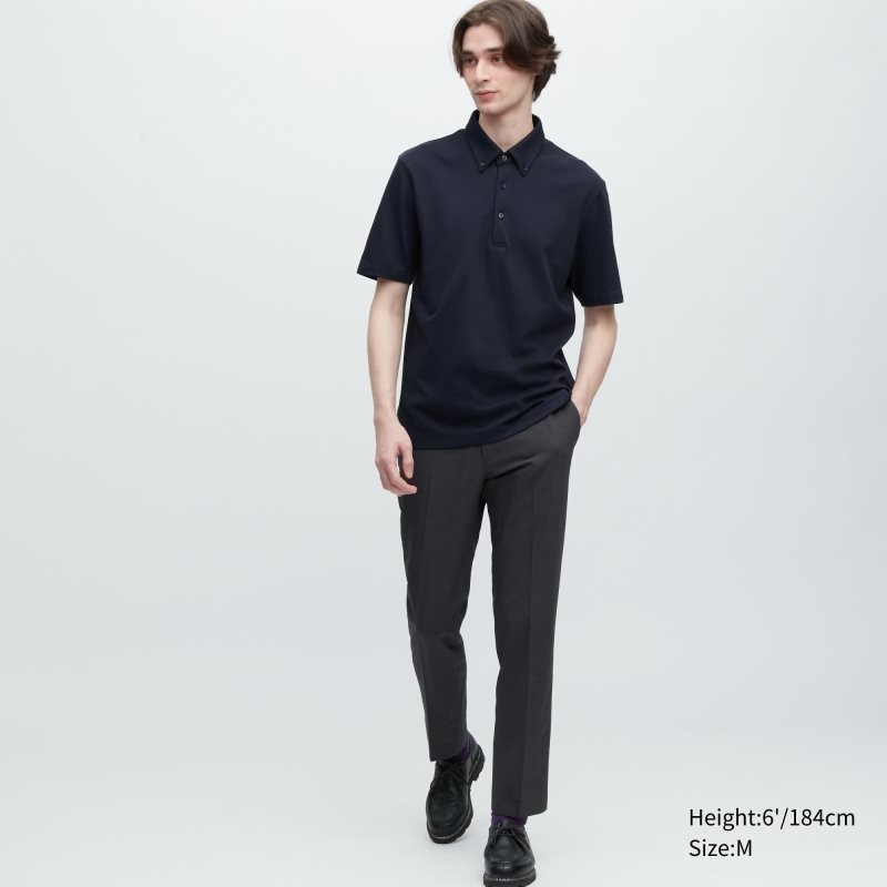 Uniqlo Airism Pique Short-sleeve Poloshirt Herre Mørkeblå | 9863355