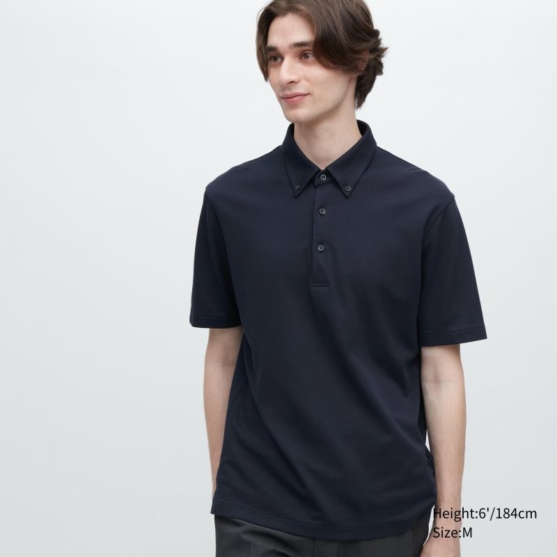 Uniqlo Airism Pique Short-sleeve Poloshirt Herre Mørkeblå | 9863355