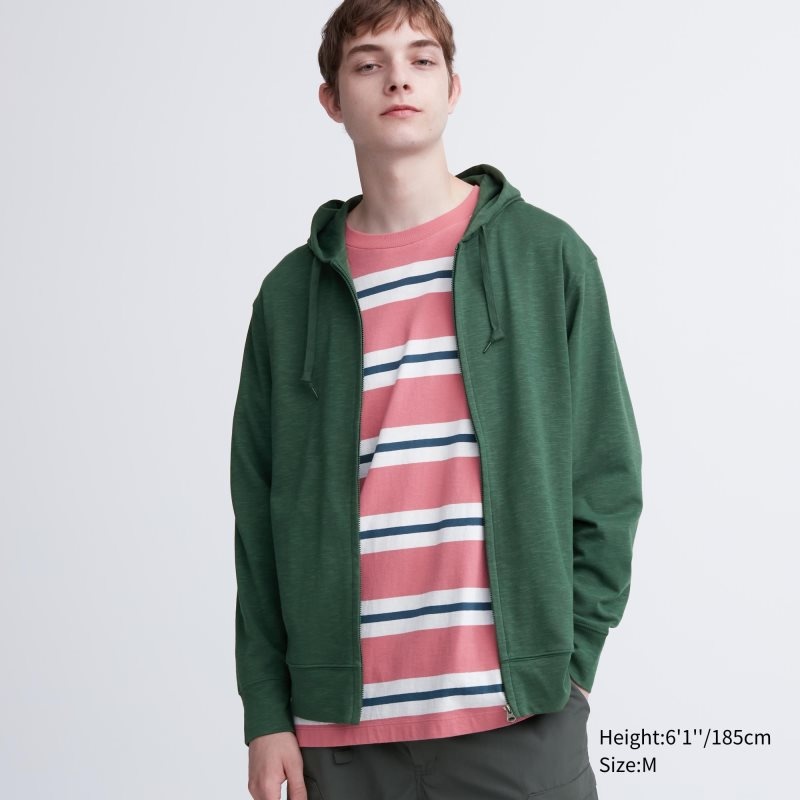 Uniqlo Airism Uv Protection Full-zip Hættetrøje Herre Grøn | 4837461