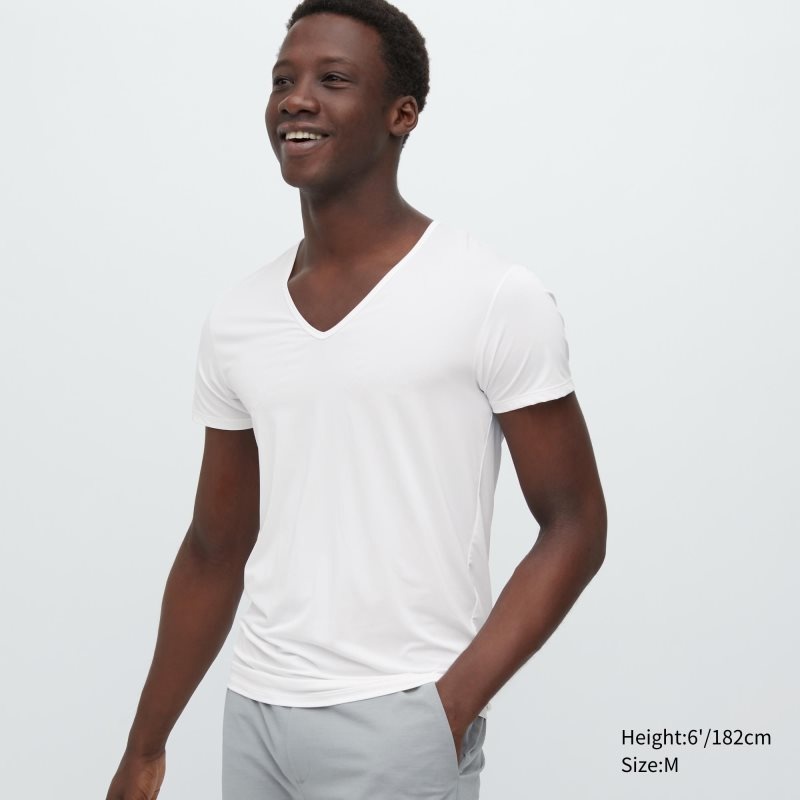 Uniqlo Airism V-neck Short-sleeve T Shirts Herre Hvide | 6713635