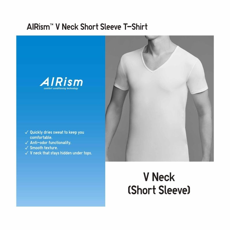 Uniqlo Airism V-neck Short-sleeve T Shirts Herre Sort | 5529612