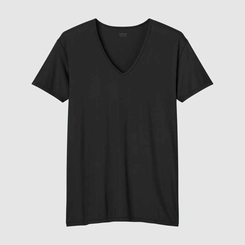 Uniqlo Airism V-neck Short-sleeve T Shirts Herre Sort | 5529612