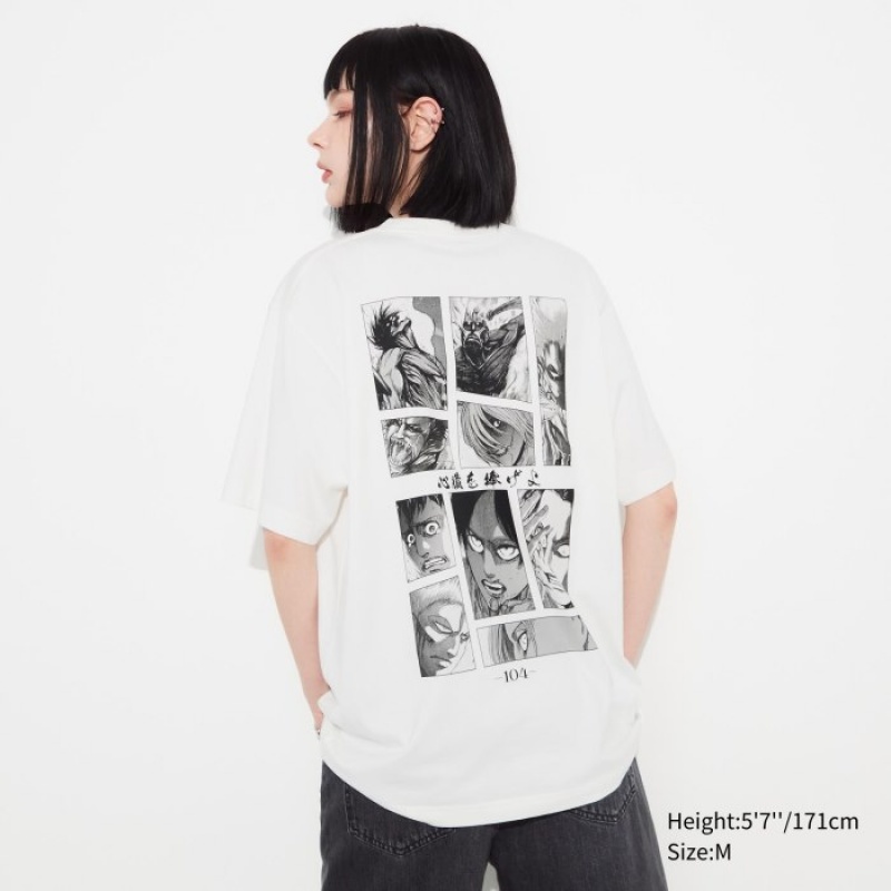 Uniqlo Attack on Titan UT Short Sleeve T Shirts Dame Hvide | 429439