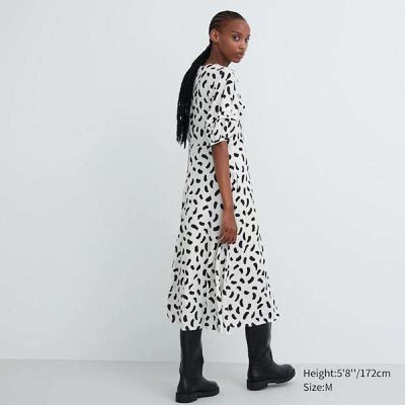 Uniqlo Balloon Sleeve Short-Sleeve Kjole Dame Hvide | 9005724