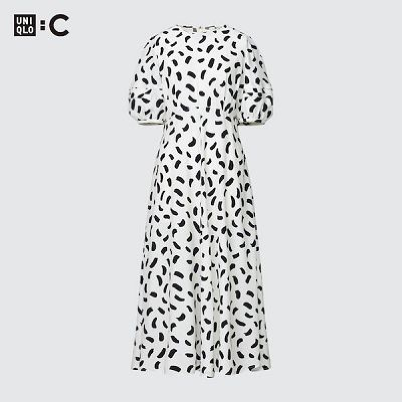 Uniqlo Balloon Sleeve Short-Sleeve Kjole Dame Hvide | 9005724