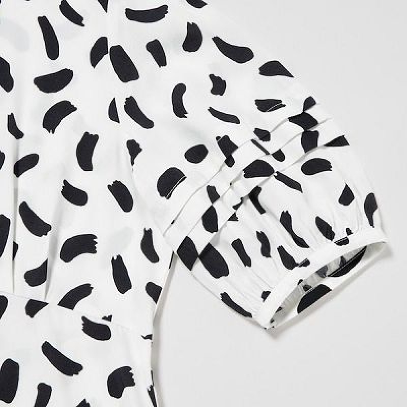 Uniqlo Balloon Sleeve Short-Sleeve Kjole Dame Hvide | 9005724