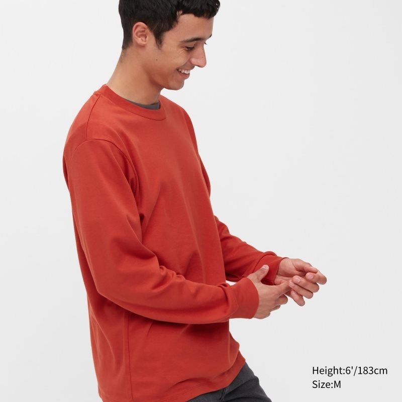 Uniqlo Brushed Cotton Crew Neck Long-sleeve T Shirts Herre Rød | 3986669