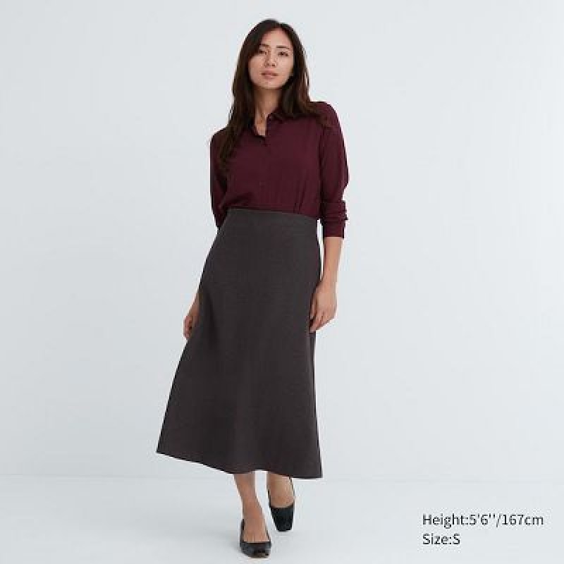 Uniqlo Brushed Jersey Flared Nederdel Dame Brune | 5774020