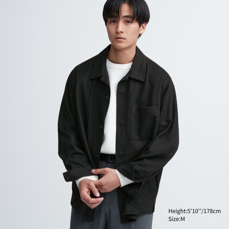 Uniqlo Brushed Twill Overshirt Skjorte Herre Sort | 9071661