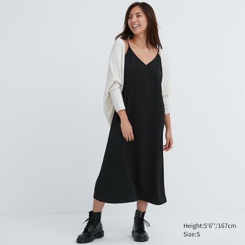 Uniqlo Camisole Midi Kjole Dame Sort | 5824028