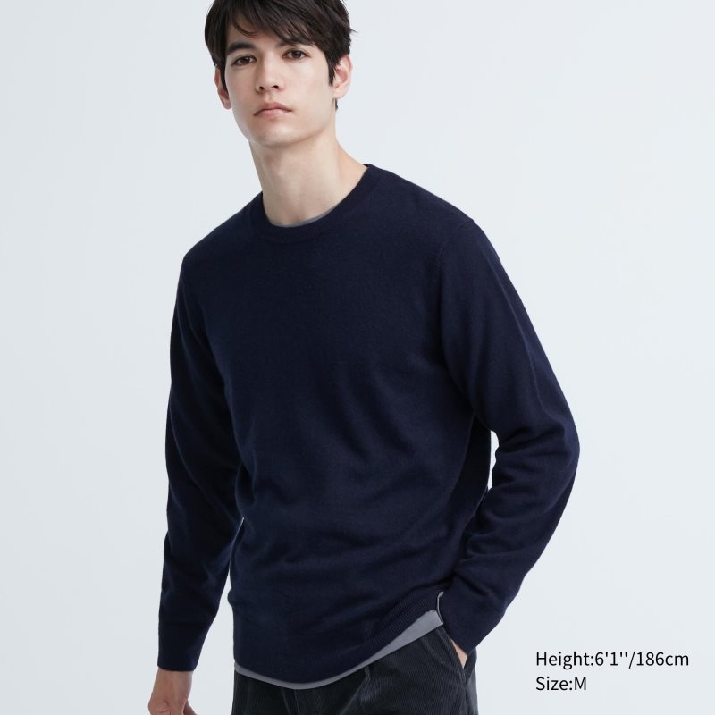 Uniqlo Cashmere Crew Neck Long-sleeve Trøjer Herre Mørkeblå | 1882050