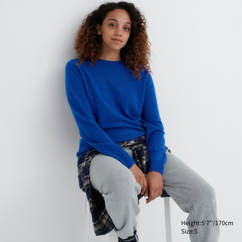 Uniqlo Cashmere Crew Neck Long-sleeve Trøjer Dame Blå | 9400175