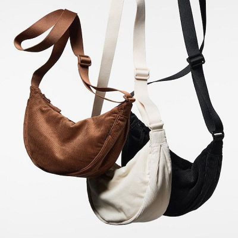 Uniqlo Corduroy Round Mini Crossbody Taske Dame Sort | 6672264
