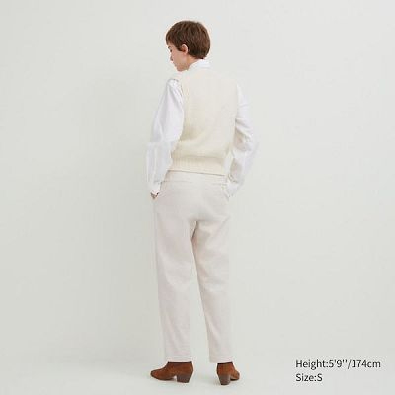 Uniqlo Corduroy Tapered Ankle Bukser Dame Hvide | 5752271