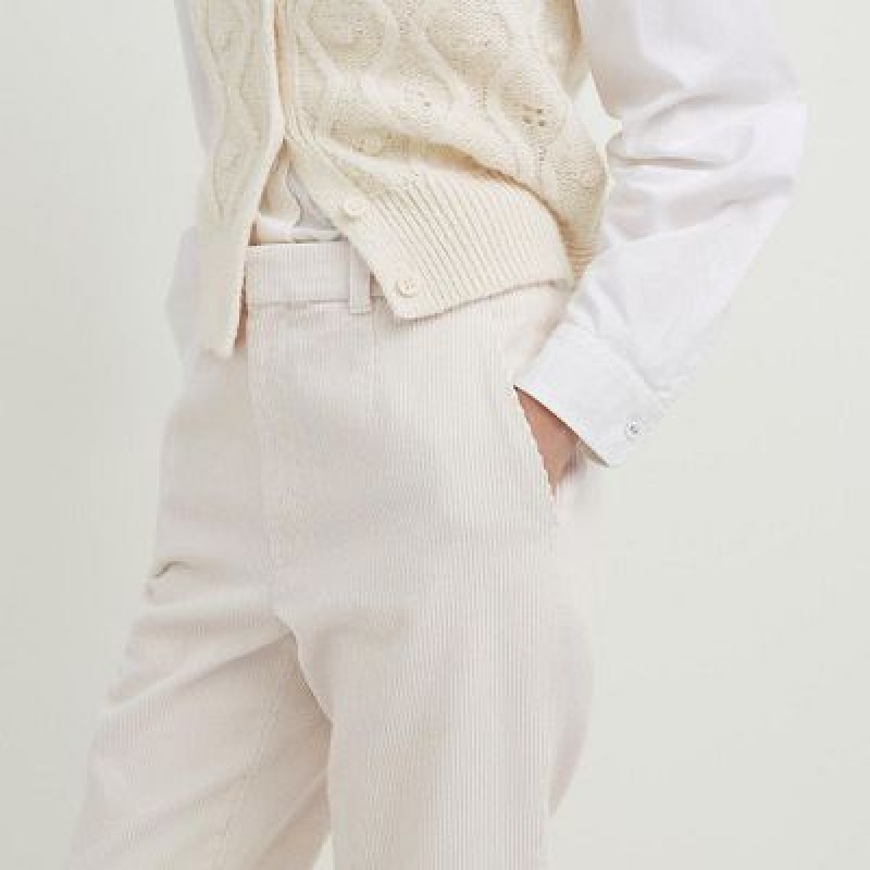 Uniqlo Corduroy Tapered Ankle Bukser Dame Hvide | 5752271