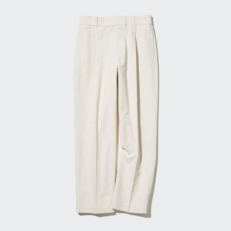 Uniqlo Corduroy Wide-Fit Pleated Bukser Dame Hvide | 7362058