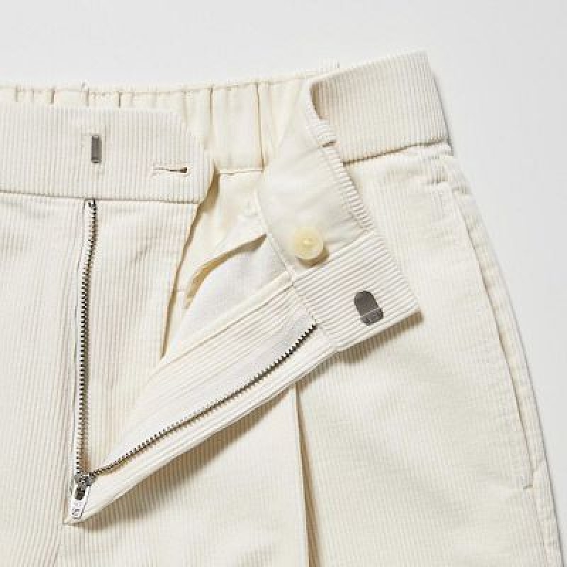 Uniqlo Corduroy Wide-Fit Pleated Bukser Dame Hvide | 7362058