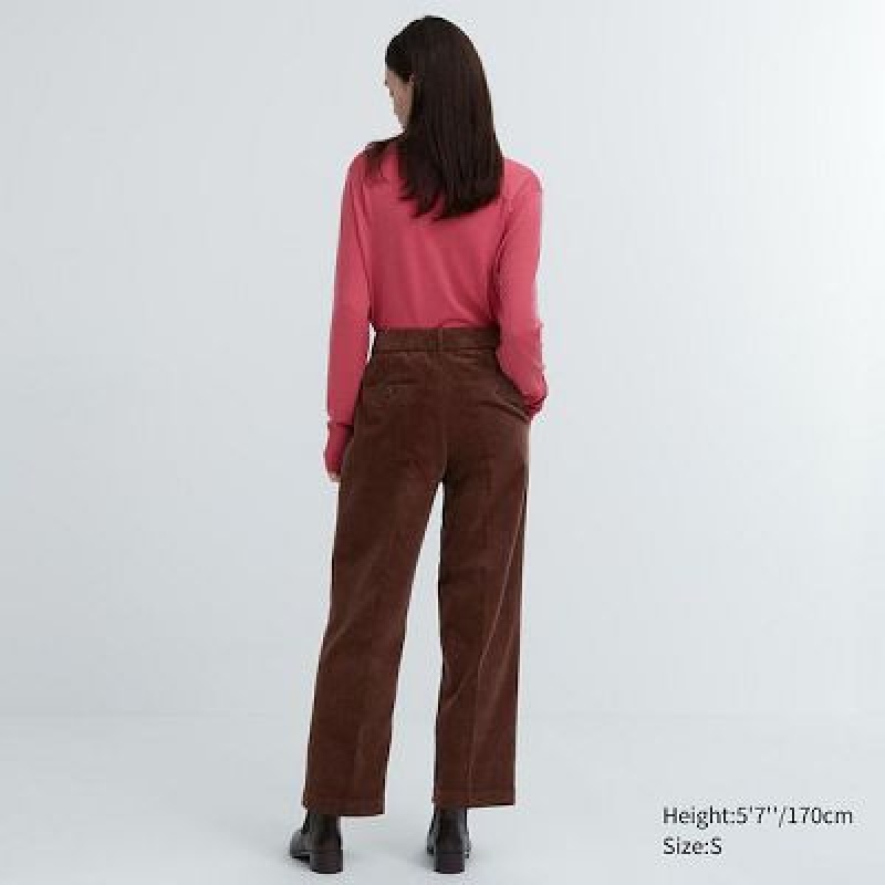 Uniqlo Corduroy Wide-Fit Pleated Bukser Dame Brune | 4683530