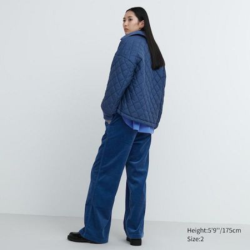 Uniqlo Corduroy Wide Bukser Dame Blå | 8081317