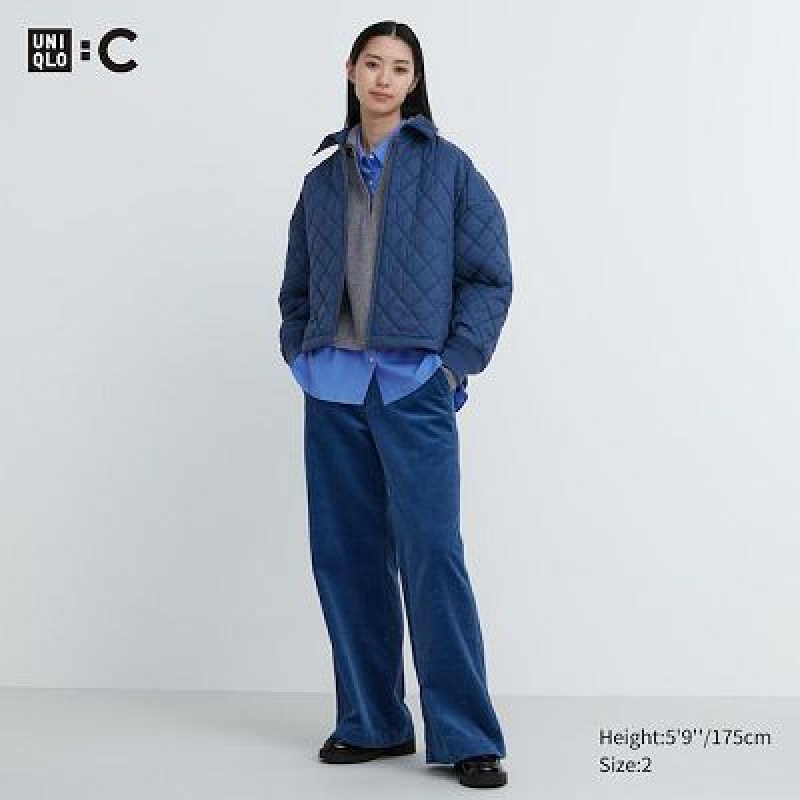 Uniqlo Corduroy Wide Bukser Dame Blå | 8081317