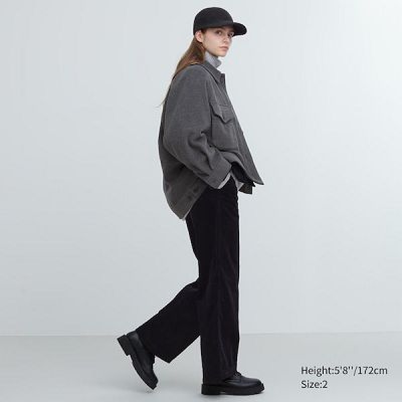 Uniqlo Corduroy Wide Bukser Dame Sort | 1873523