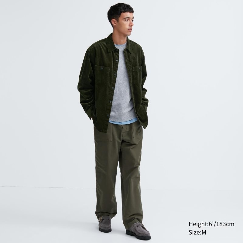 Uniqlo Corduroy Work Long-sleeve Skjorte Herre Olivengrøn | 8292382